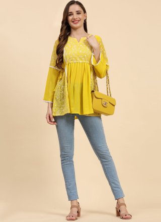 $26 - $39 - Yellow Moti Work Kurti and Yellow Moti Work Tunic Online  Shopping