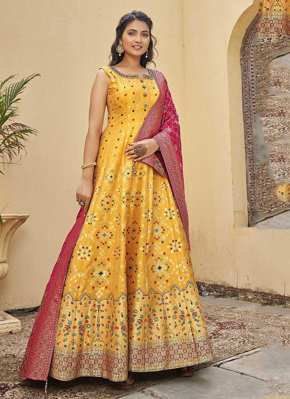 Banarasi yellow hot sale dress