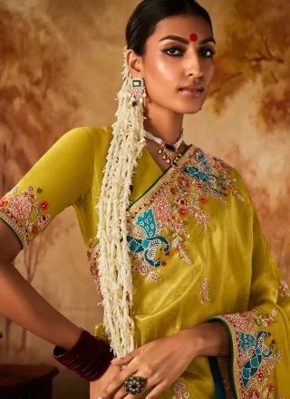 Yellow Kanjivaram Silk Contemporary Sari with Sequins Work