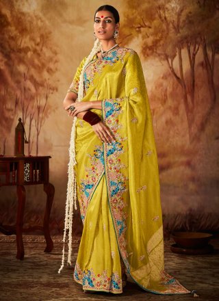 Buy Yellow Saree Georgette Embroidered Floral Motifs Ruffle With Blouse For  Women by Nikita Vishakha Online… | Haldi outfits, Ruffle saree, Saree  designs party wear