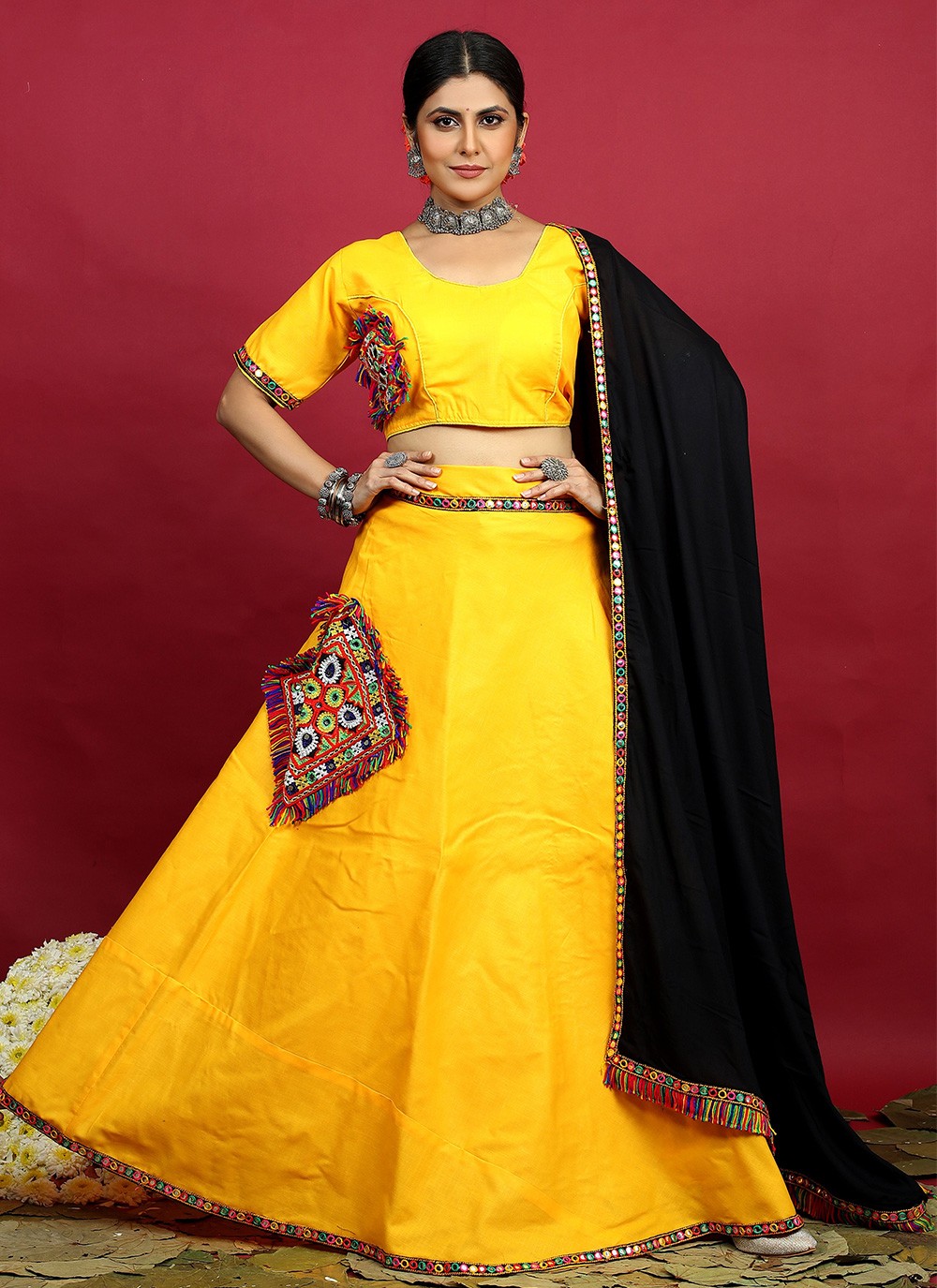 Latest Design Yellow Color Net Semi-Stitched Heavy Lace Patta Border Lehenga  Choli
