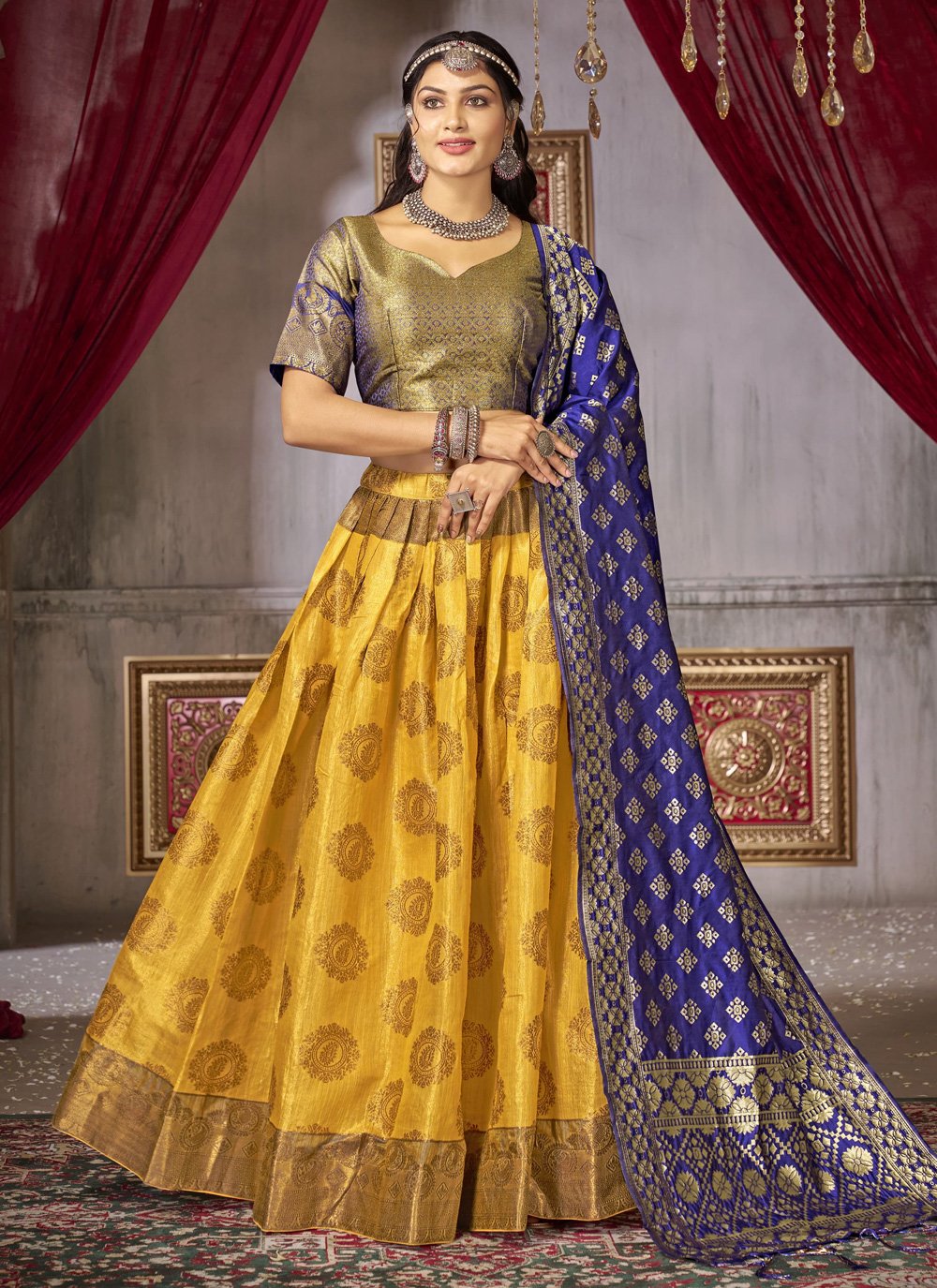 Buy Floor Length Yellow Mehndi Lehenga Choli Online for Women in USA
