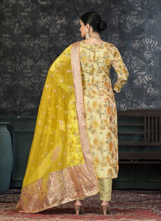 Yellow Organza Festival Pant Style Suit