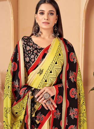 Yellow Pashmina Casual Sari with Digital Print Work