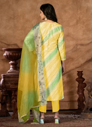Yellow Printed Cotton Trendy Salwar Suit