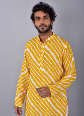 Yellow Printed Rayon Kurta Pyjama