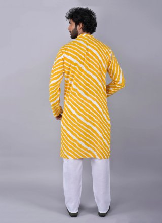 Yellow Printed Rayon Kurta Pyjama
