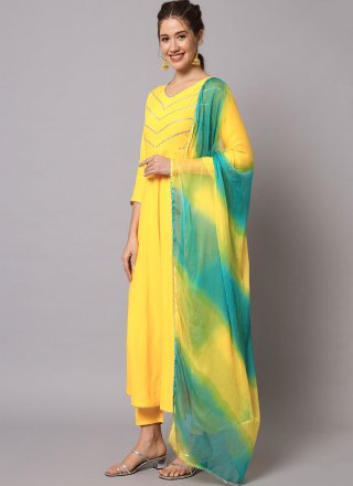 Yellow Rayon Plain Work Salwar Suit