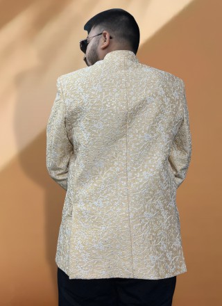 Yellow Resham Thread Work Silk Coats & Blazers