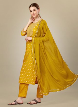 Yellow Silk Blend Salwar Suit