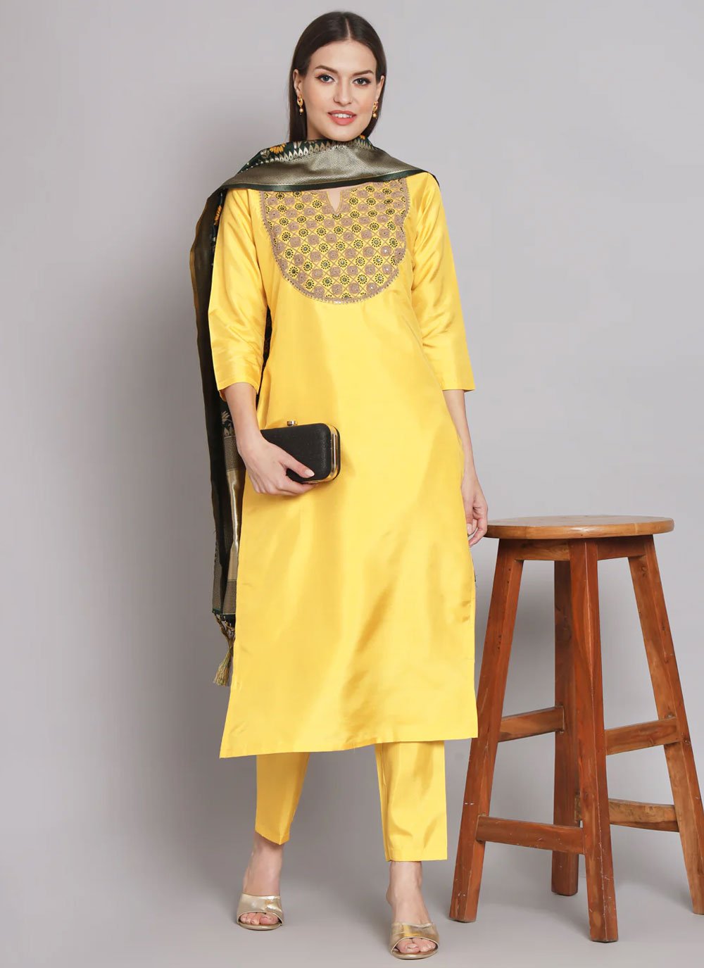Vyoma Suit Set with Yellow Bandhej Dupatta - ShopperBoard