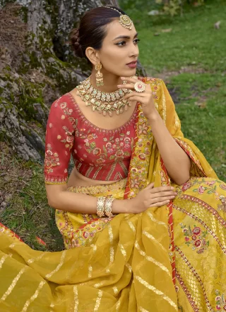 Yellow Silk Lehenga Choli with Embroidered and Gota Work for Engagement
