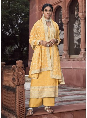 Yellow Thread Sangeet Long Length Salwar Kameez