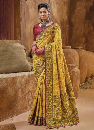 Elegant Yellow Color Banarasi Organza Silk Saree with Weaving Work