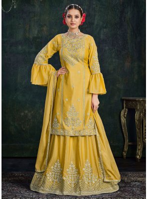 Yellow Wedding Chinon Lehenga Choli