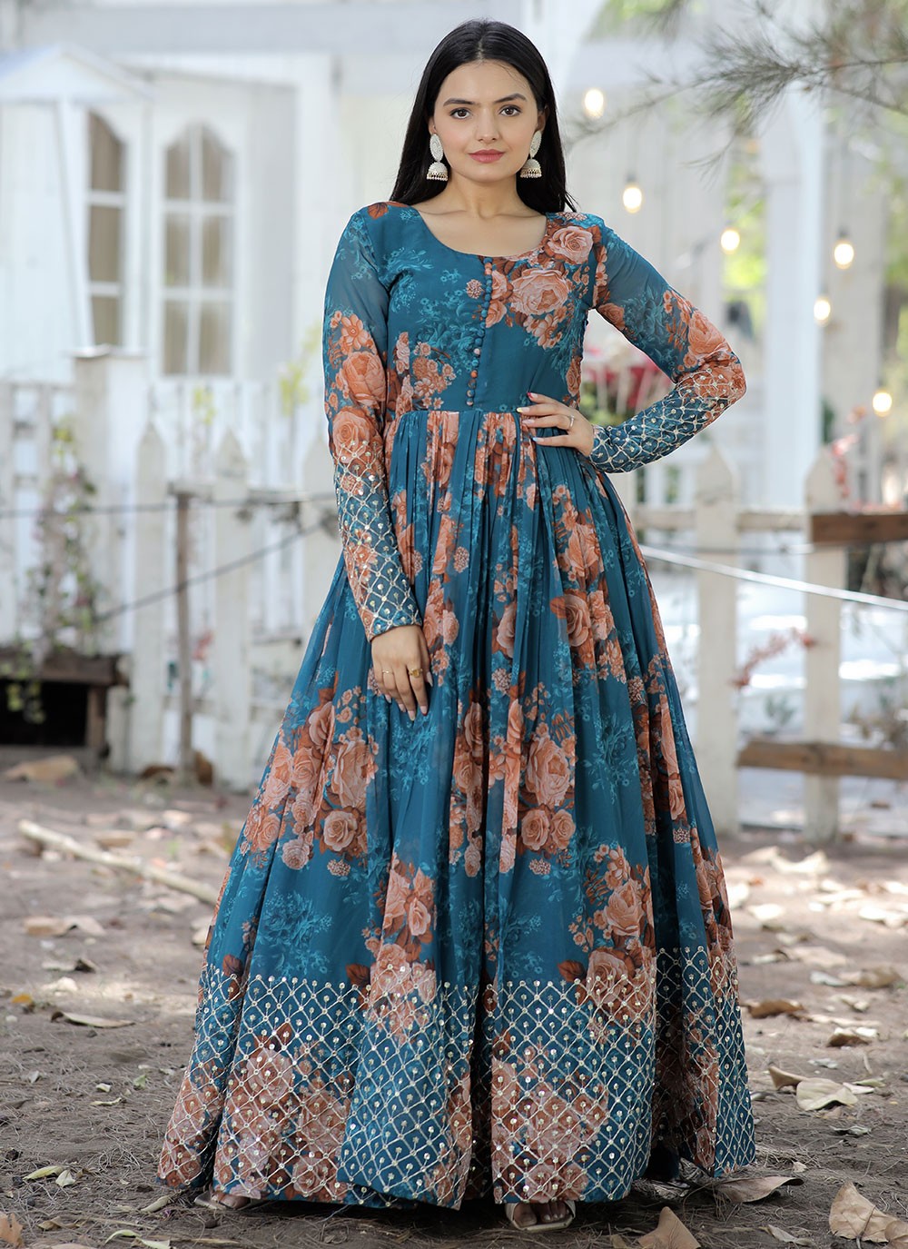 Buy Sea Green N Blue Georgette Foil Printed Anarkali Gown After Six Wear  Online at Best Price | Cbazaar
