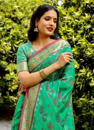 Zari Green Patola Silk  Classic Saree