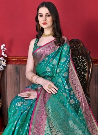 Zari Katan Silk Classic Saree in Green