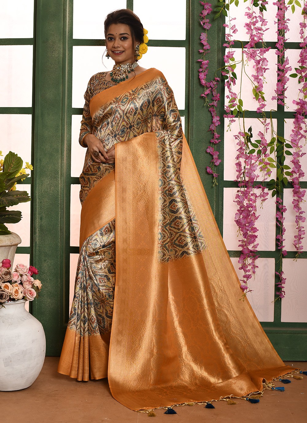 Golden Colour MEHAK MALAI New Fancy Festive Wear Silk Designer Saree  Collection 393-A - The Ethnic World