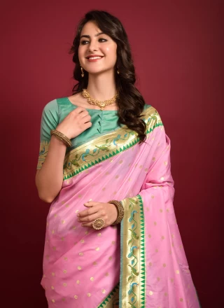 Zari Pink Silk Trendy Saree