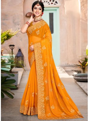 Zari Shimmer Contemporary Saree in Orange