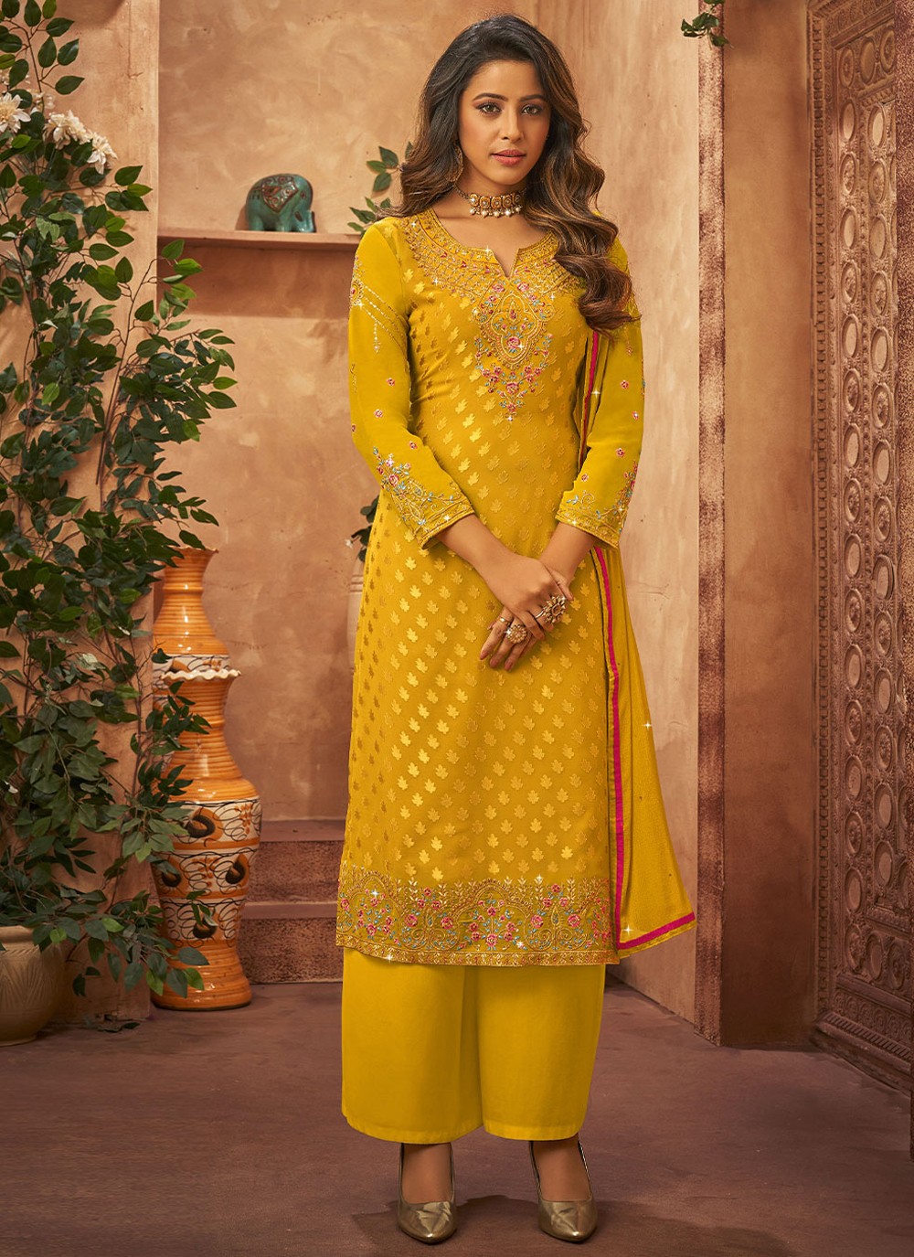 Zari Yellow Salwar Suit 