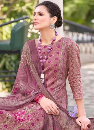 Aari and Diamond Work Cotton Salwar Suit In Pink