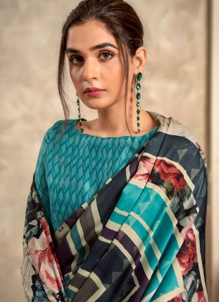 Abstract Print Work Satin Trendy Saree In Multi Colour