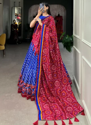 Adorable Blue Tussar Silk Lehenga Choli with Patch Border and Patola Print Work