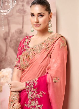 Adorable Pink and Rani Banarasi Silk Trendy Saree