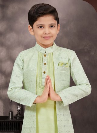 Adorning Green Banarasi Silk Sherwani Kids Wear