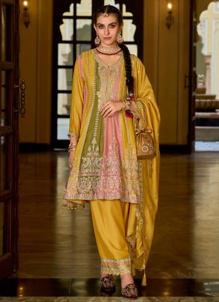Adorning Mustard Chinon Salwar Suit