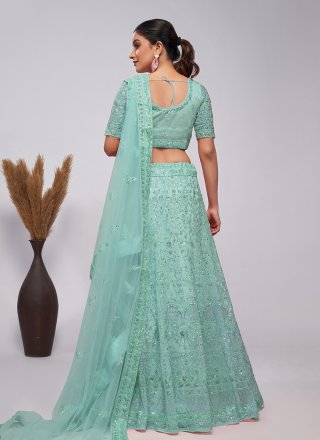 Aesthetic Aqua Blue Net A - Line Lehenga Choli