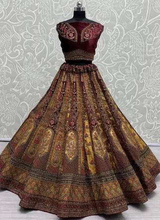 Aesthetic Mustard Velvet Lehenga Choli with Dimond, Dori, Embroidered, Fancy, Patch Border, Sequins, Thread and Zari Work