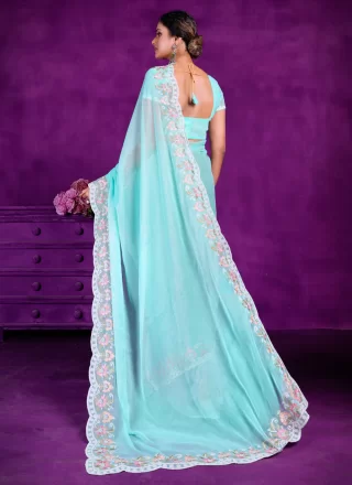 Alluring Firozi Shimmer Classic Sari