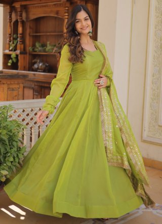 Alluring Green Silk  Designer Gown