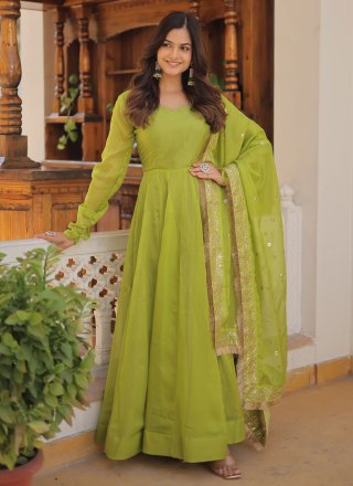 Alluring Green Silk  Designer Gown