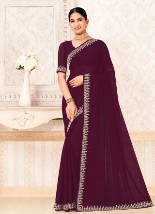 Alluring Purple Satin Trendy Saree