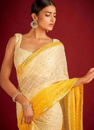 Amazing White and Yellow Georgette Classic Saree