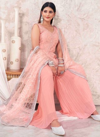 Amusing Peach Georgette Readymade Salwar Suit