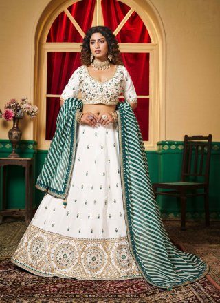 Green & White Embroidery & Digital Printed Pure Silk Sabyasachi Lehenga  with Blouse at Rs 2199 | ब्राइडल सिल्क लहंगा in Surat | ID: 21378626733