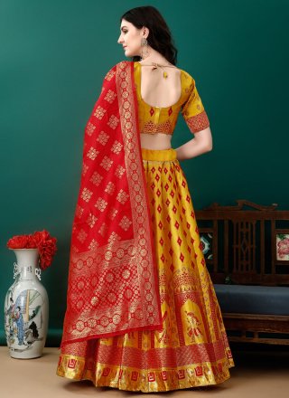 Angelic Gold Jacquard Silk Lehenga Choli