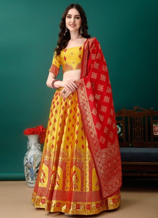Angelic Gold Jacquard Silk Lehenga Choli