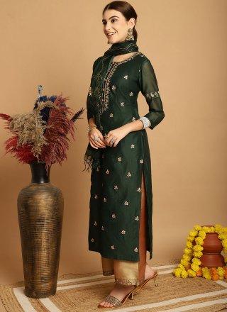 Angelic Green Chanderi Palazzo Salwar Suit with Embroidered Work