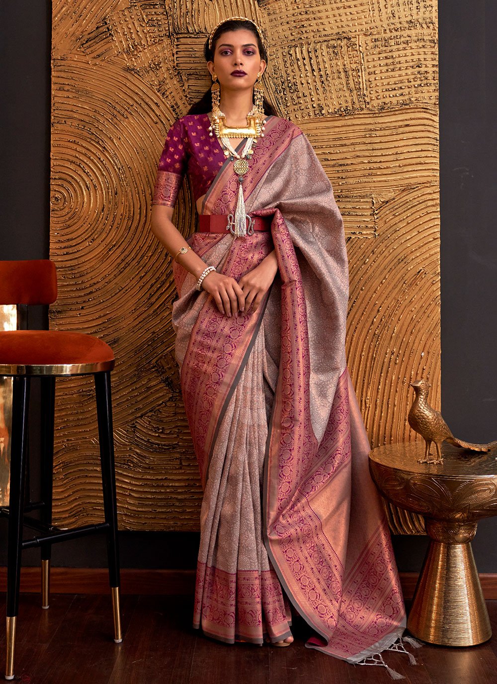 Mauve Pink Handloom Silk Saree