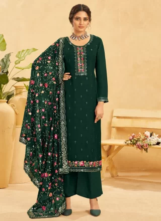 Appealing Green Organza Salwar Suit with Embroidered Work