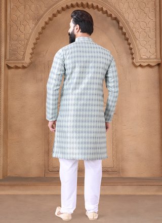 Appealing Grey Jacquard Kurta Pyjama with Fancy Work