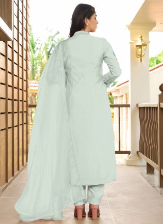 Aqua Blue Art Silk Embroidered Work Readymade Salwar Suit for Ceremonial