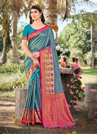 Blue Soft Lichi Silk Cloth Saree