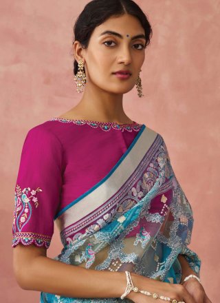 Aqua Blue Brasso Classic Sari